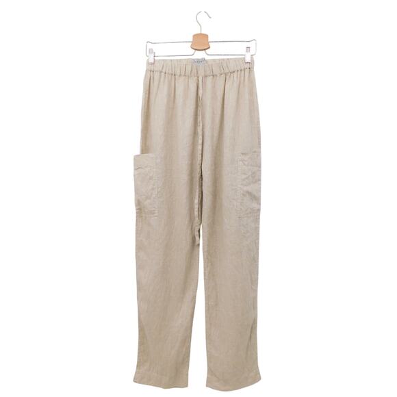 BreatheClothing Women's‎ Beige 100% Linen Pull On Pants Pockets Size S/M Relaxed